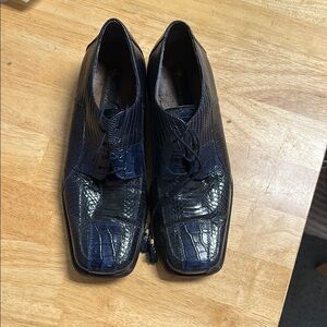 Stacy Adams Black and Blue Oxfords with Textured Leather